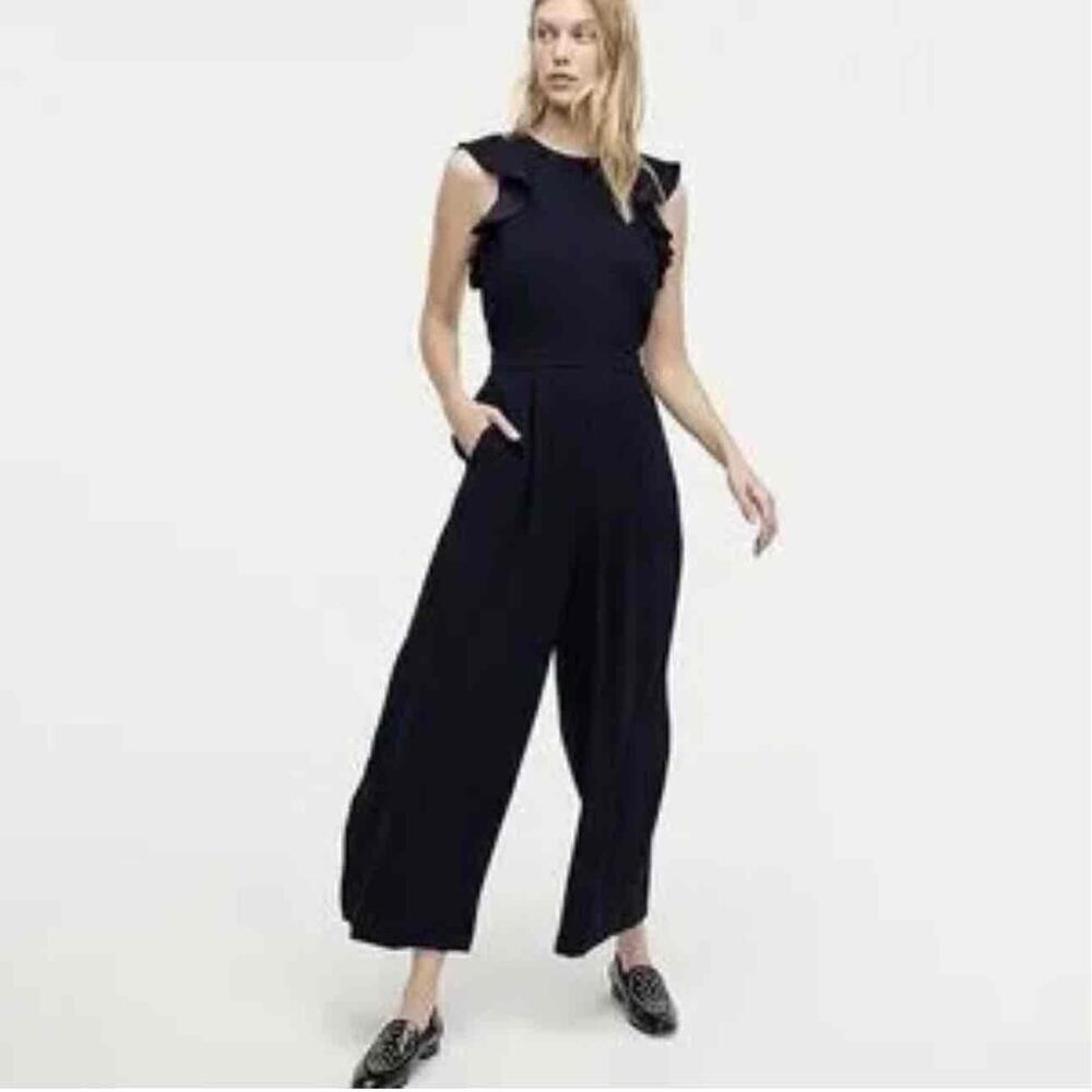 Navy one piece pantsuit‎ with ruffle sleeves, large